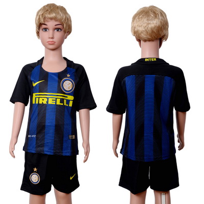 2016-17 Inter Milan Blank or Custom Home Soccer Youth Blue and Black Shirt Kit