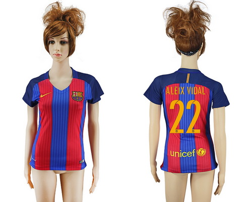 2016-17 Barcelona #22 ALEIX VIDAL Home Soccer Women's Red and Blue AAA+ Shirt
