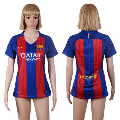 2016-17 Barcelona Blank or Custom Home Soccer Women's Red and Blue AAA+ Shirt