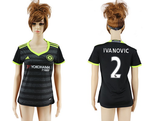2016-17 Chelsea #2 IVANOVIC Away Soccer Women's Black AAA+ Shirt