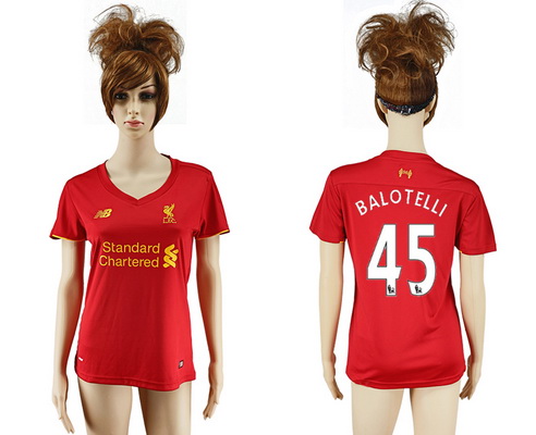 2016-17 Liverpool #45 BALOTELLI Home Soccer Women's Red AAA+ Shirt