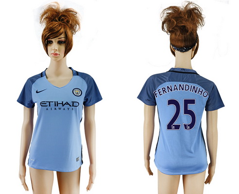 2016-17 Manchester City #25 FERNANDINHO Away Soccer Women's Blue AAA+ Shirt