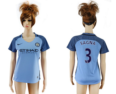 2016-17 Manchester City #3 SAGNA Away Soccer Women's Blue AAA+ Shirt