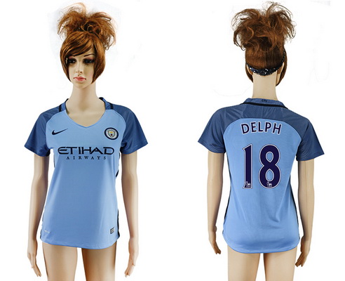 2016-17 Manchester City #18 DELPH Away Soccer Women's Blue AAA+ Shirt