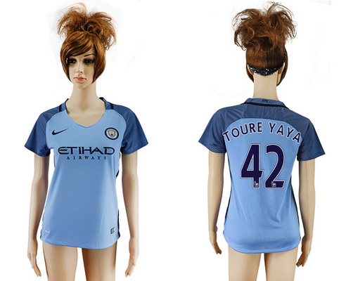 2016-17 Manchester City #42 TOURE YAYA Away Soccer Women's Blue AAA+ Shirt