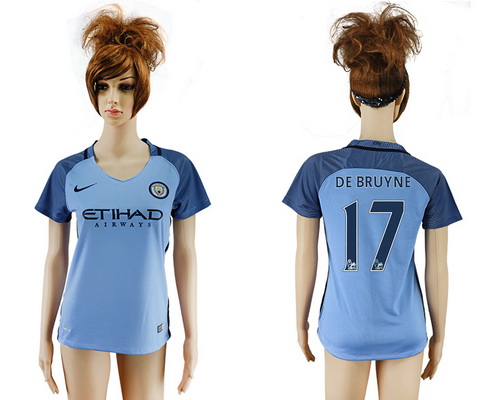2016-17 Manchester City #17 DE BRUYNE Away Soccer Women's Blue AAA+ Shirt