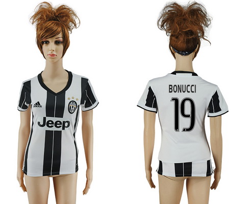2016-17 Juventus #19 BONUCCI Home Soccer Women's White and Black AAA+ Shirt