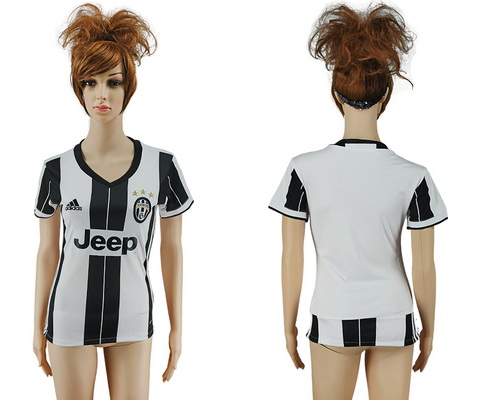2016-17 Juventus Blank or Custom Home Soccer Women's White and Black AAA+ Shirt