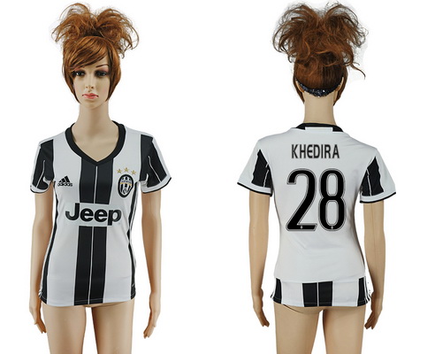2016-17 Juventus #28 KHEDIRA Home Soccer Women's White and Black AAA+ Shirt