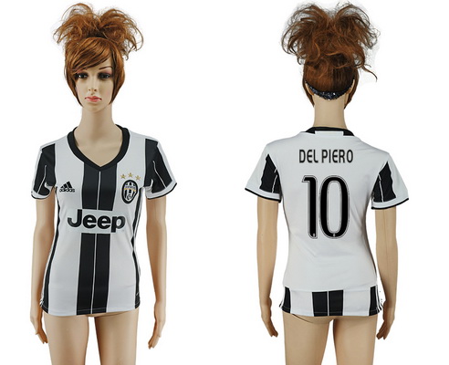 2016-17 Juventus #10 DEL PIERO Home Soccer Women's White and Black AAA+ Shirt
