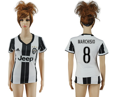 2016-17 Juventus #8 MARCHISIO Home Soccer Women's White and Black AAA+ Shirt
