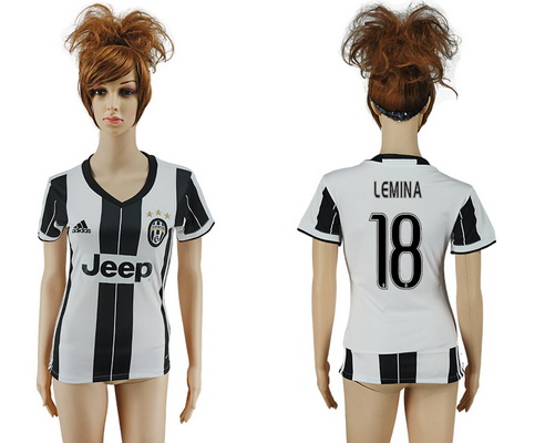 2016-17 Juventus #18 LEMINA Home Soccer Women's White and Black AAA+ Shirt