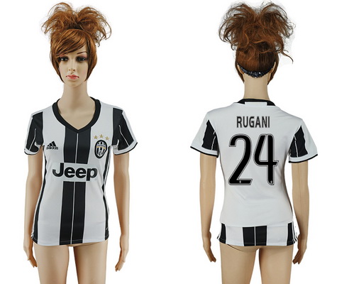 2016-17 Juventus #24 RUGANI Home Soccer Women's White and Black AAA+ Shirt