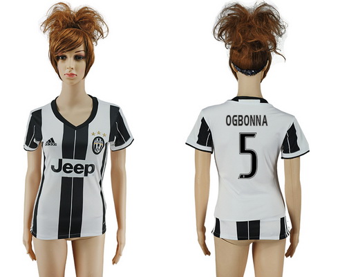 2016-17 Juventus #5 OGBONNA Home Soccer Women's White and Black AAA+ Shirt