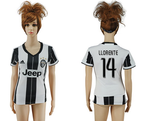 2016-17 Juventus #14 LLORENTE Home Soccer Women's White and Black AAA+ Shirt