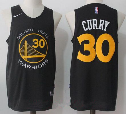 Men's Golden State Warriors #30 Stephen Curry Black with Yellow 2017-2018 Nike Swingman Stitched NBA Jersey