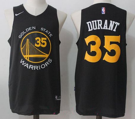 Men's Golden State Warriors #35 Kevin Durant Black with Yellow 2017-2018 Nike Swingman Stitched NBA Jersey