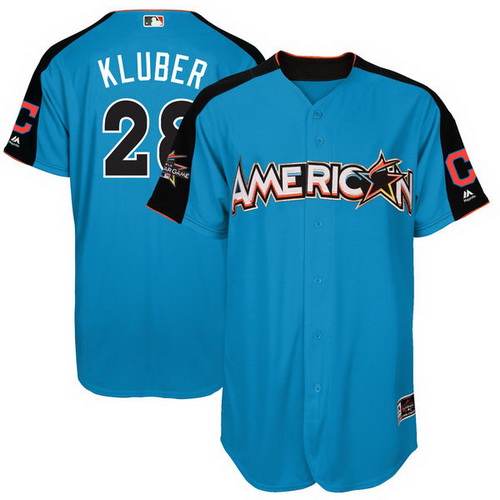 Men's American League Cleveland Indians #28 Corey Kluber Majestic Blue 2017 MLB All-Star Game Home Run Derby Player Jersey