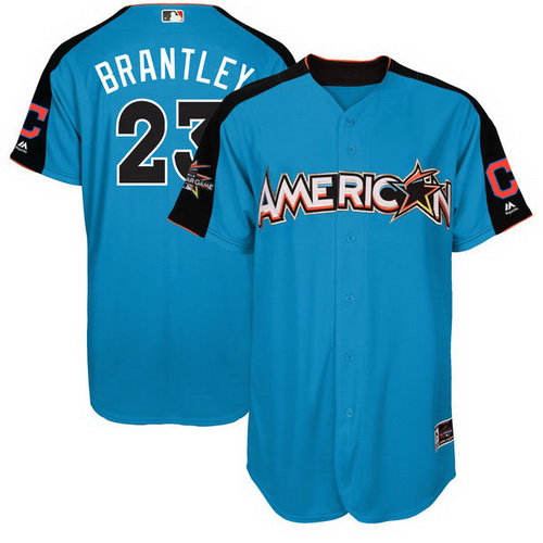 Men's American League Cleveland Indians #23 Michael Brantley Majestic Blue 2017 MLB All-Star Game Authentic Home Run Derby Jersey