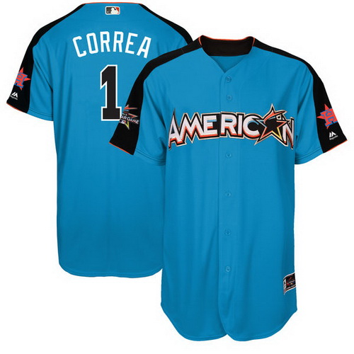 Men's American League Houston Astros #1 Carlos Correa Majestic Blue 2017 MLB All-Star Game Authentic Home Run Derby Jersey