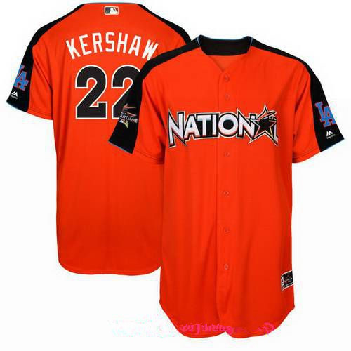 Men's National League Los Angeles Dodgers #22 Clayton Kershaw Majestic Orange 2017 MLB All-Star Game Authentic Home Run Derby Jersey