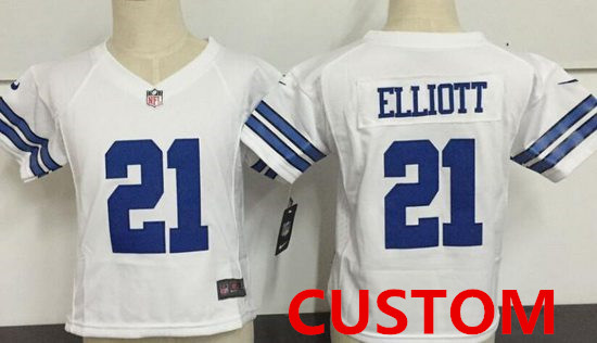 Custom Toddler Dallas Cowboys White Road Stitched NFL Nike Game Jersey