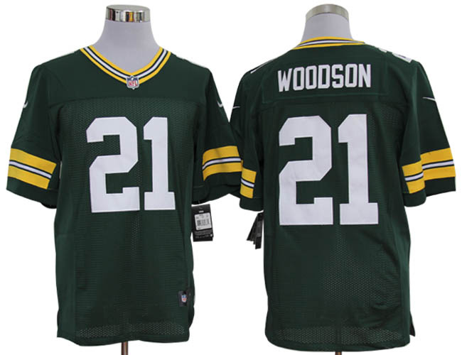 Size 60 4XL-Charles Woodson Green Bay Packers #21 Green Stitched Nike Elite NFL Jerseys