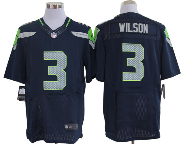 Size 60 4XL-Nike Seattle Seahawks #3 Wilson SeaBlue Colors Elite NFL Jerseys