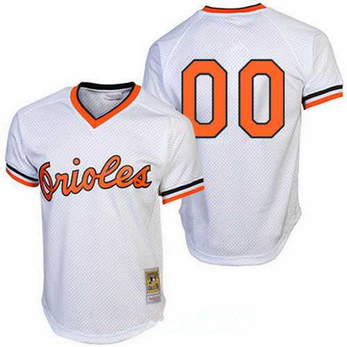 Men's Baltimore Orioles White Mesh Batting Practice Throwback Majestic Cooperstown Collection Custom Baseball Jersey