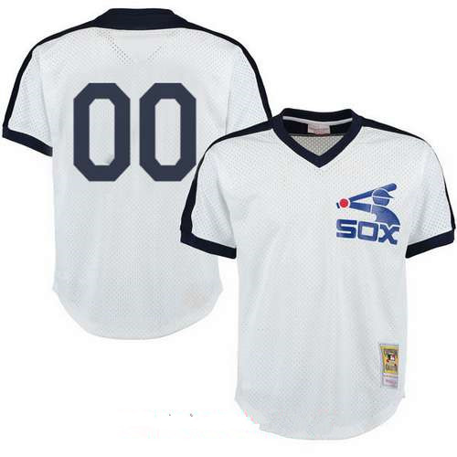 Men's Chicago White Sox White Mesh Batting Practice Throwback Majestic Cooperstown Collection Custom Baseball Jersey