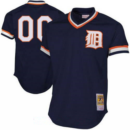 Men's Detroit Tigers Navy Blue Mesh Batting Practice Throwback Majestic Cooperstown Collection Custom Baseball Jersey