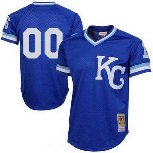 Men's Kansas City Royals Royal Blue Mesh Batting Practice Throwback Majestic Cooperstown Collection Custom Baseball Jersey