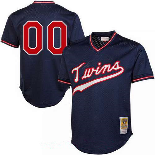 Men's Minnesota Twins Navy Blue 1995 Mesh Batting Practice Throwback Majestic Cooperstown Collection Custom Baseball Jersey