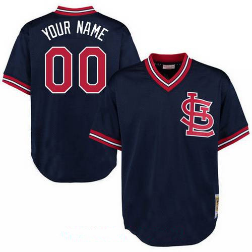Men's St. Louis Cardinals Navy Blue Mesh Batting Practice Throwback Majestic Cooperstown Collection Custom Baseball Jersey