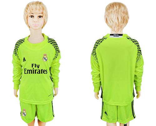 Real Madrid Blank Shiny Green Goalkeeper Long Sleeves Kid Soccer Club