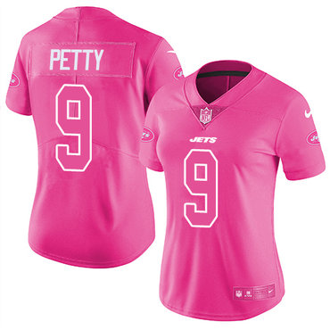 Women's Nike New York Jets #9 Bryce Petty Pink Stitched NFL Limited Rush Fashion Jersey