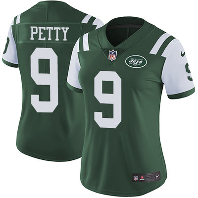 Women's Nike New York Jets #9 Bryce Petty Green Team Color Stitched NFL Vapor Untouchable Limited Jersey
