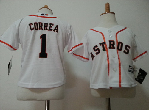 Toddler Houston Astros #1 Carlos Correa White Home MLB Majestic Baseball Jersey