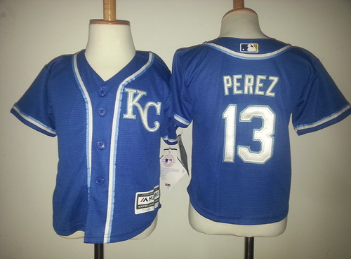 Toddler Kansas City Royals #13 Salvador Perez KC Navy Blue MLB Majestic Baseball Jersey