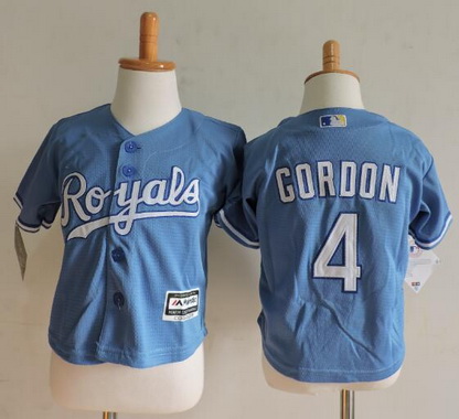 Toddler Kansas City Royals #4 Alex Gordon Light Blue MLB Majestic Baseball Jersey