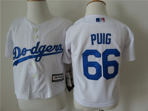 Toddler Los Angeles Dodgers #66 Yasiel Puig Home White MLB Majestic Baseball Jersey