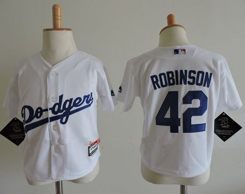 Toddler Los Angeles Dodgers #42 Jackie Robinson White Home Stitched MLB Majestic Cool Base Jersey