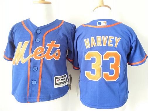 Toddler New York Mets #33 Matt Harvey Alternate Blue With Orange MLB Majestic Baseball Jersey