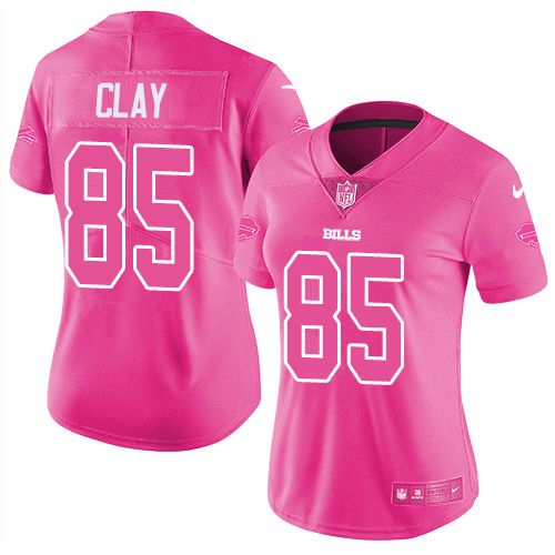 Nike Bills #85 Charles Clay Pink Women's Stitched NFL Limited Rush Fashion Jersey