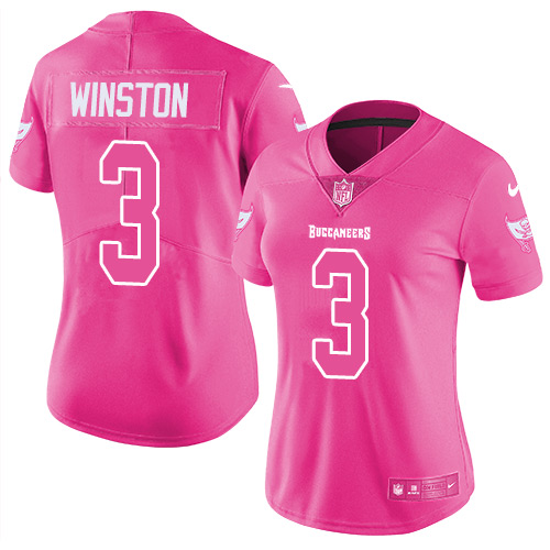 Nike Buccaneers #3 Jameis Winston Pink Women's Stitched NFL Limited Rush Fashion Jersey
