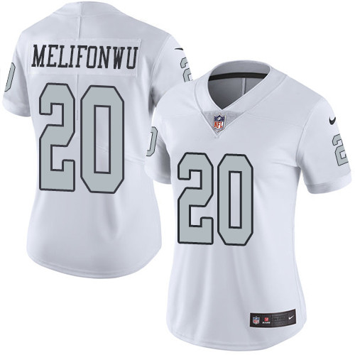 Women's Nike Raiders #20 Obi Melifonwu White Stitched NFL Limited Rush Jersey