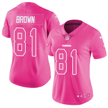 Nike Raiders #81 Tim Brown Pink Women's Stitched NFL Limited Rush Fashion Jersey