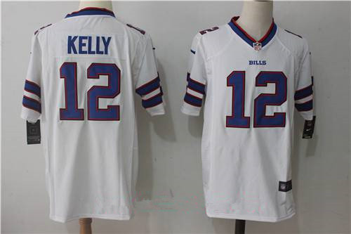 Men's Buffalo Bills #12 Jim Kelly Retired White Road Stitched NFL Nike Game Jersey