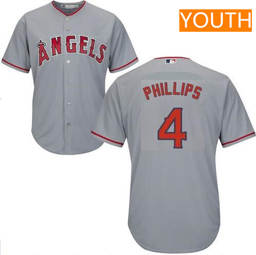 Youth Los Angeles Angels #4 Brandon Phillips Gray Road Stitched MLB Majestic Cool Base Jersey