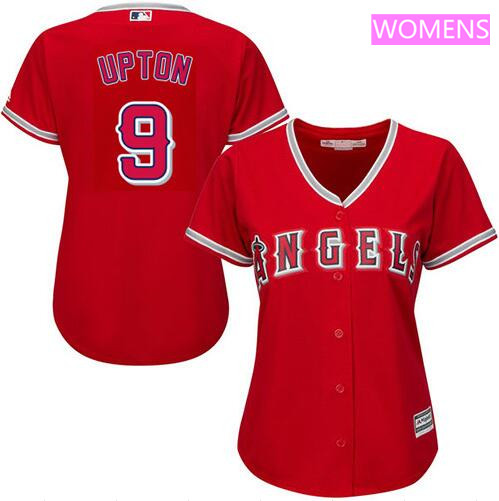 Women's LA Angels of Anaheim #9 Justin Upton Red Alternate Stitched MLB Majestic Cool Base Jersey
